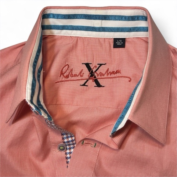 Robert Graham Mens Large Button-Up Shirt Salmon Long Sleeve Flip Cuffs Round Hem - Picture 9 of 9